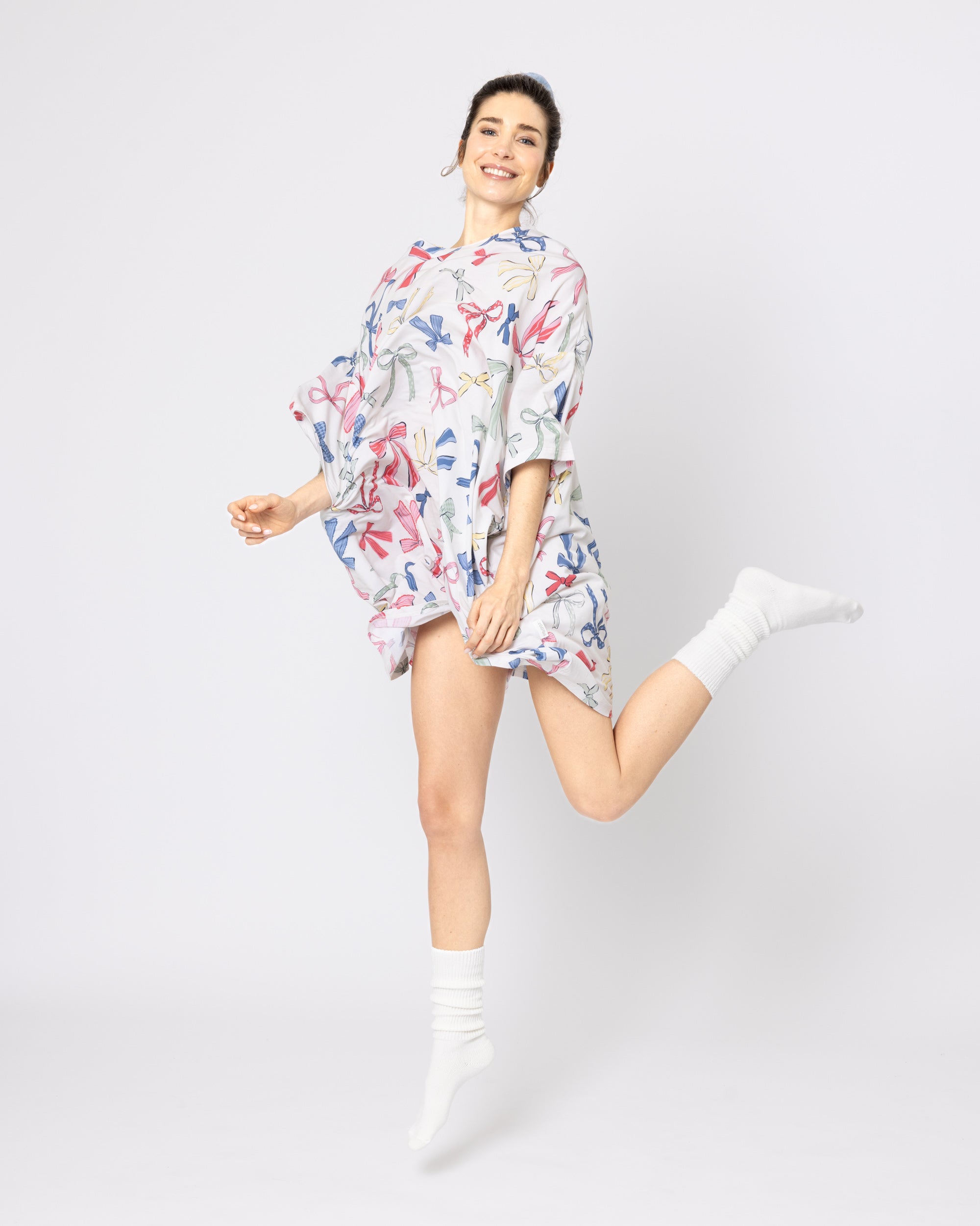 Snuggz Women Bow Print Bamboo Oversized Sleep Tee