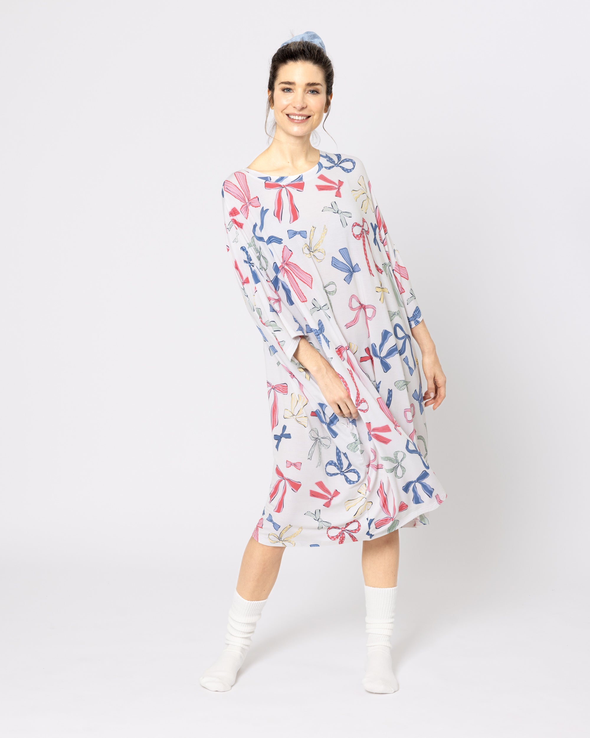 Snuggz Women Bow Print Bamboo Oversized Sleep Tee