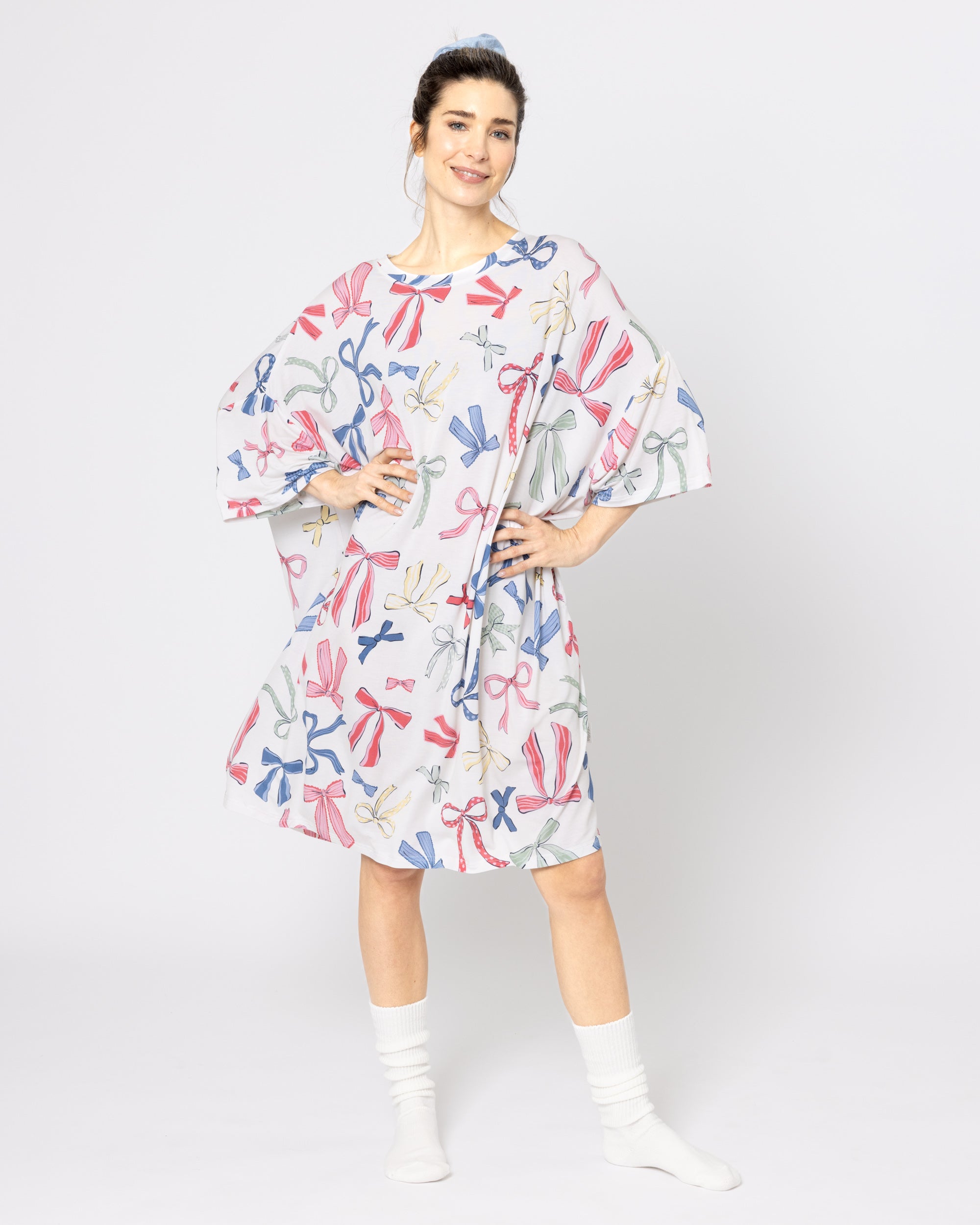 Snuggz Women Bow Print Bamboo Oversized Sleep Tee