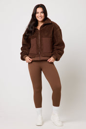 Snuggz Women Chocolate Brown Borg Bomber Jacket