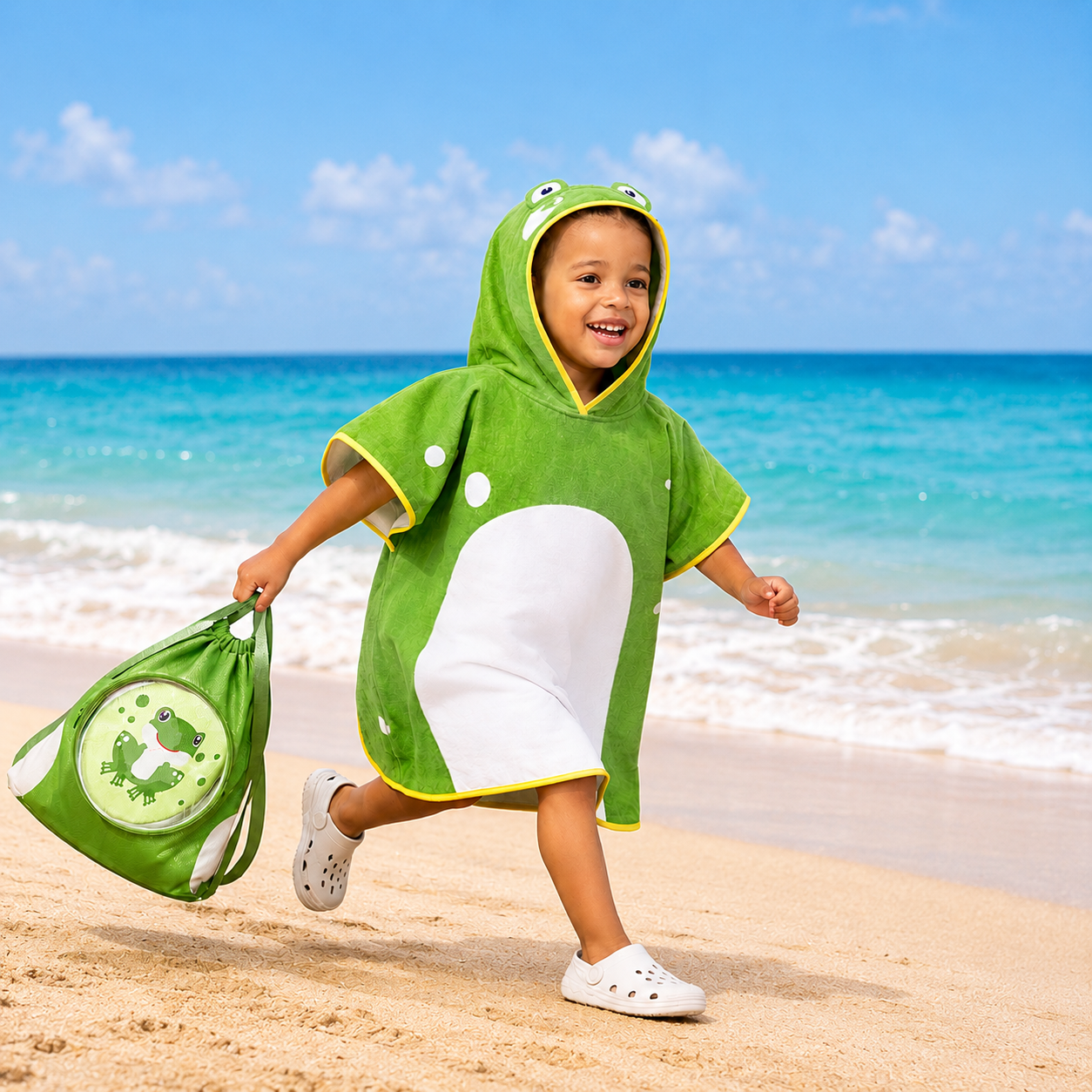 Snuggz Frog Towelling Beach Poncho With Swim Bag
