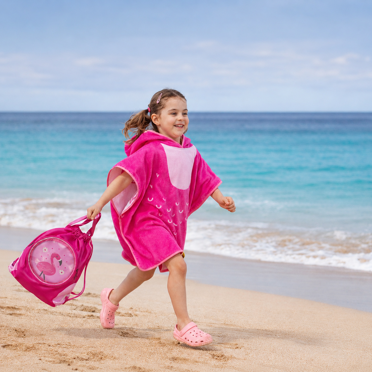 Snuggz Flamingo Towelling Beach Poncho With Swim Bag