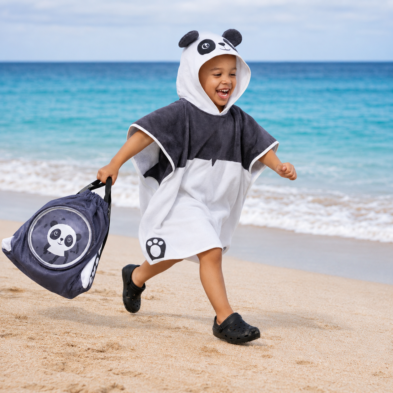 Snuggz Panda Towelling Beach Poncho With Swim Bag