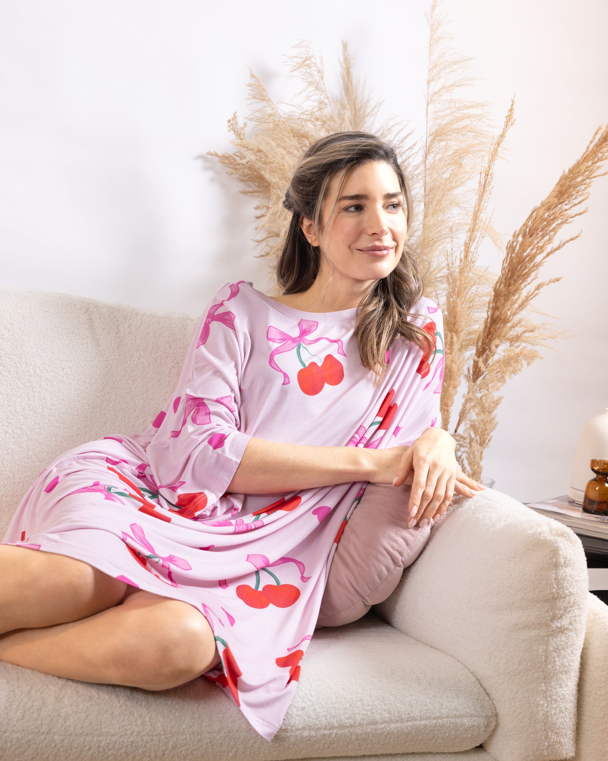 Snuggz Women Cherry Bow Bamboo Oversized Sleep Tee