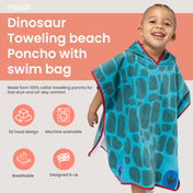 Boys Dino Towelling Beach Poncho With Swim Bag