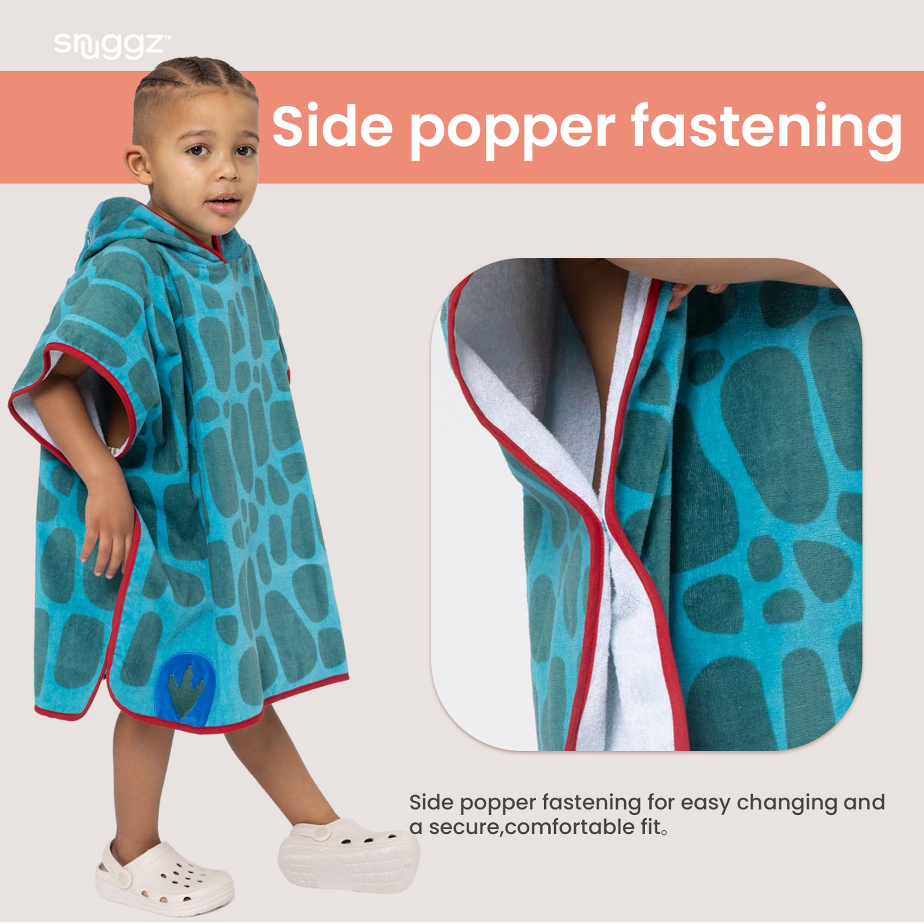 Boys Dino Towelling Beach Poncho With Swim Bag