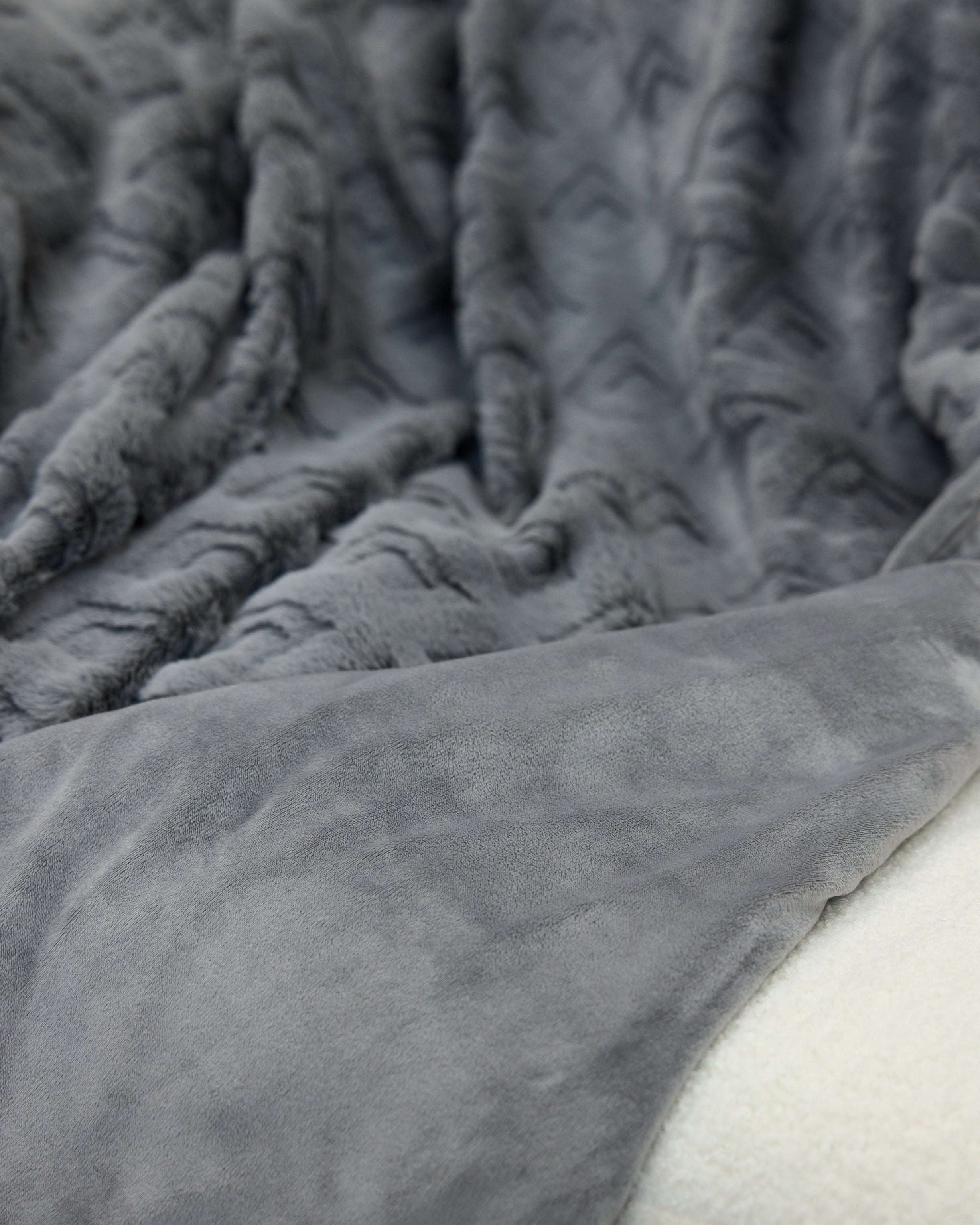 Snuggz Diamond Textured Grey Faux Fur Blanket