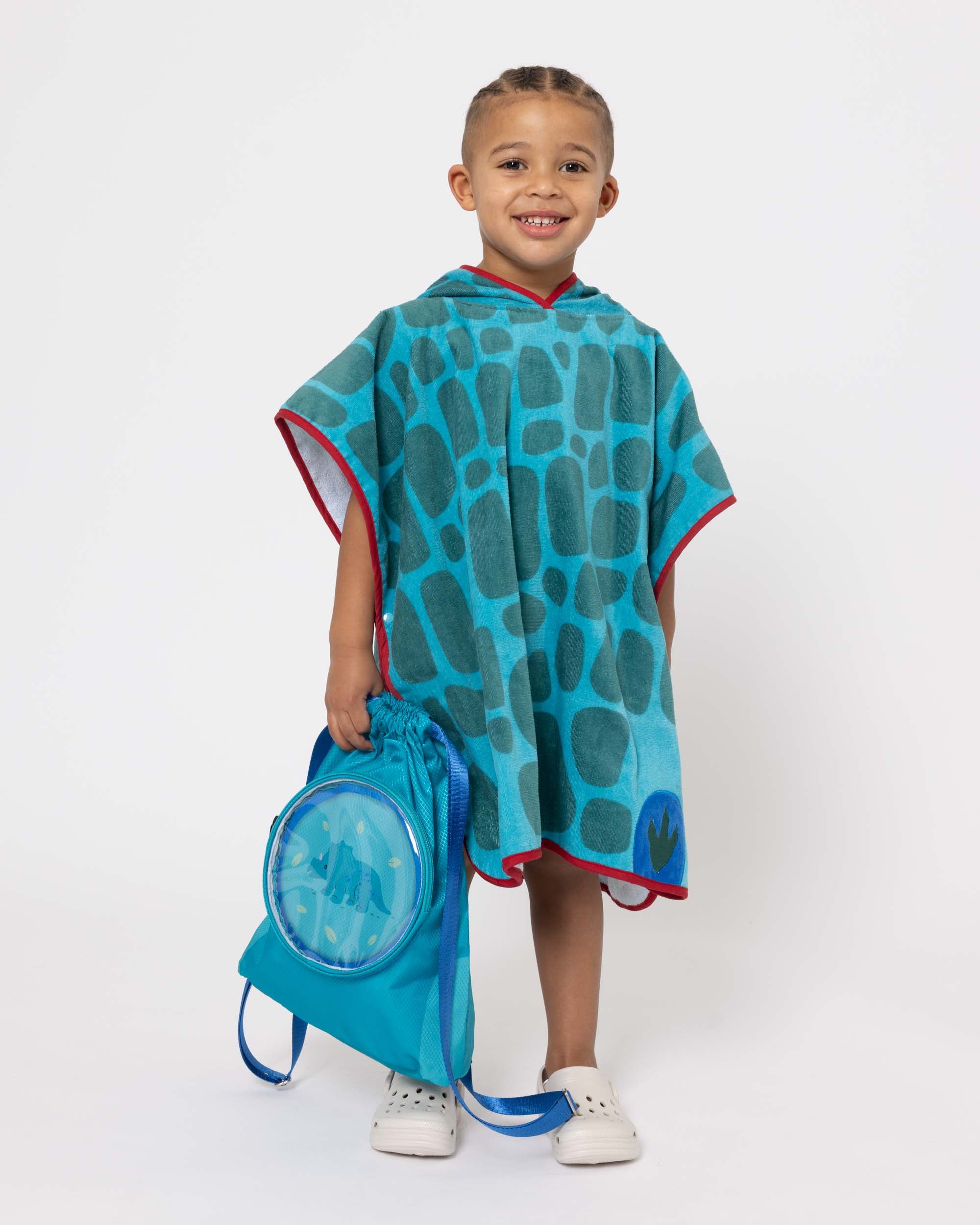 Boys Dino Towelling Beach Poncho With Swim Bag