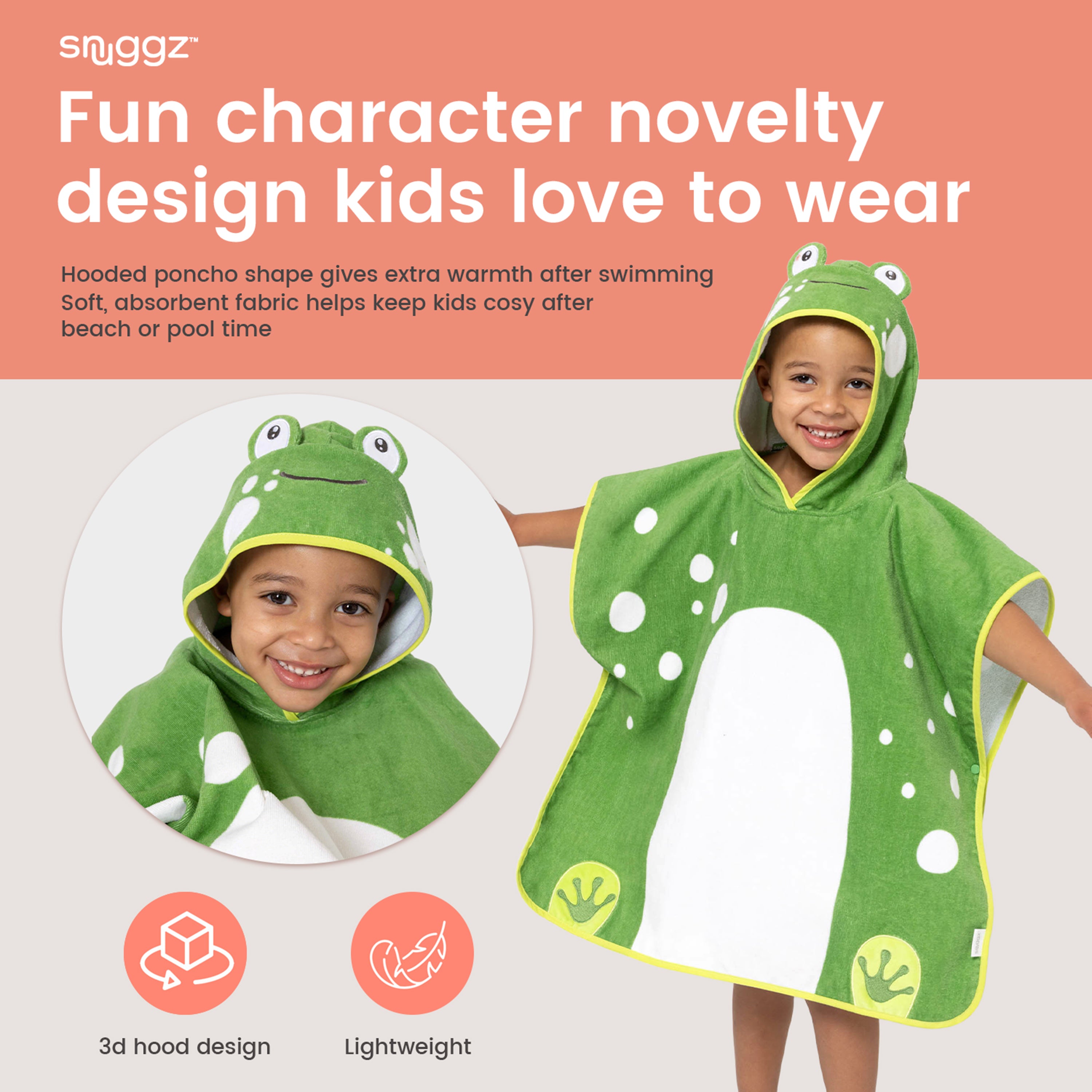 Snuggz Frog Towelling Beach Poncho With Swim Bag