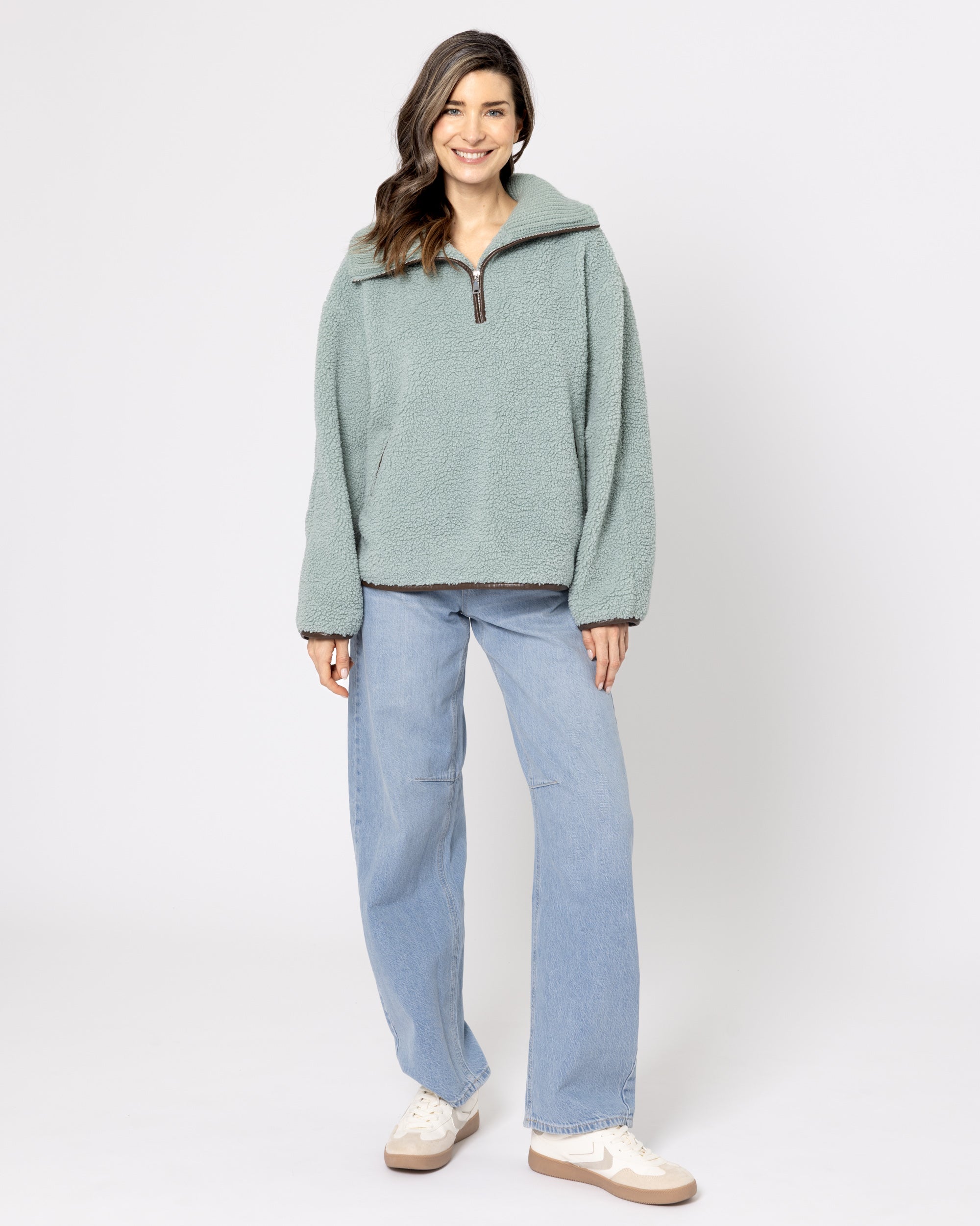 Snuggz Women Green Half Zip Borg Sweatshirt
