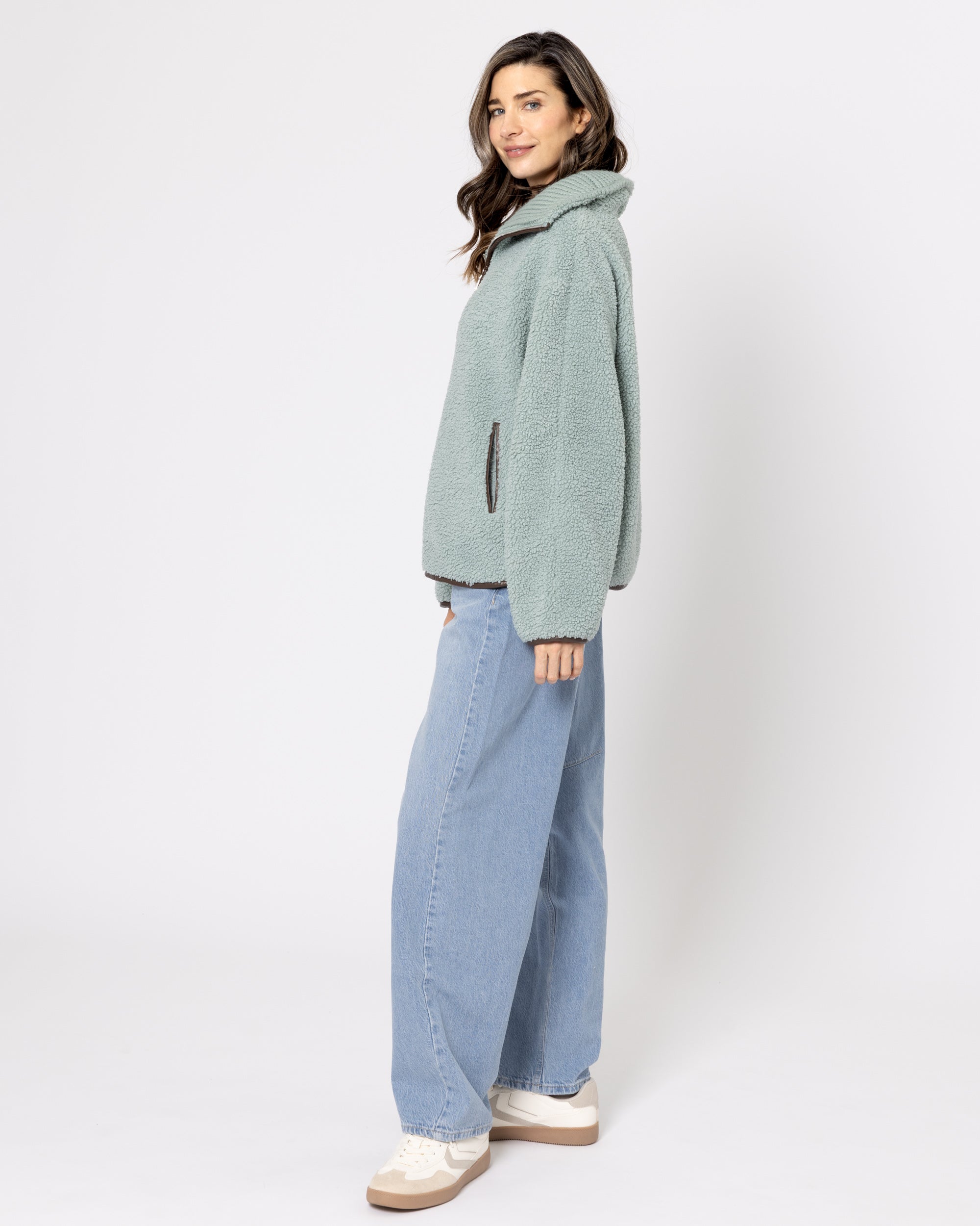 Snuggz Women Green Half Zip Borg Sweatshirt