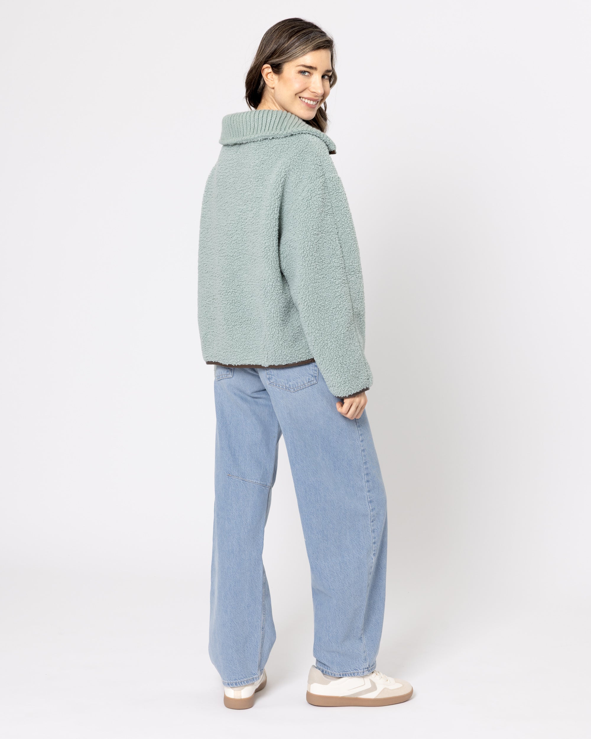 Snuggz Women Green Half Zip Borg Sweatshirt