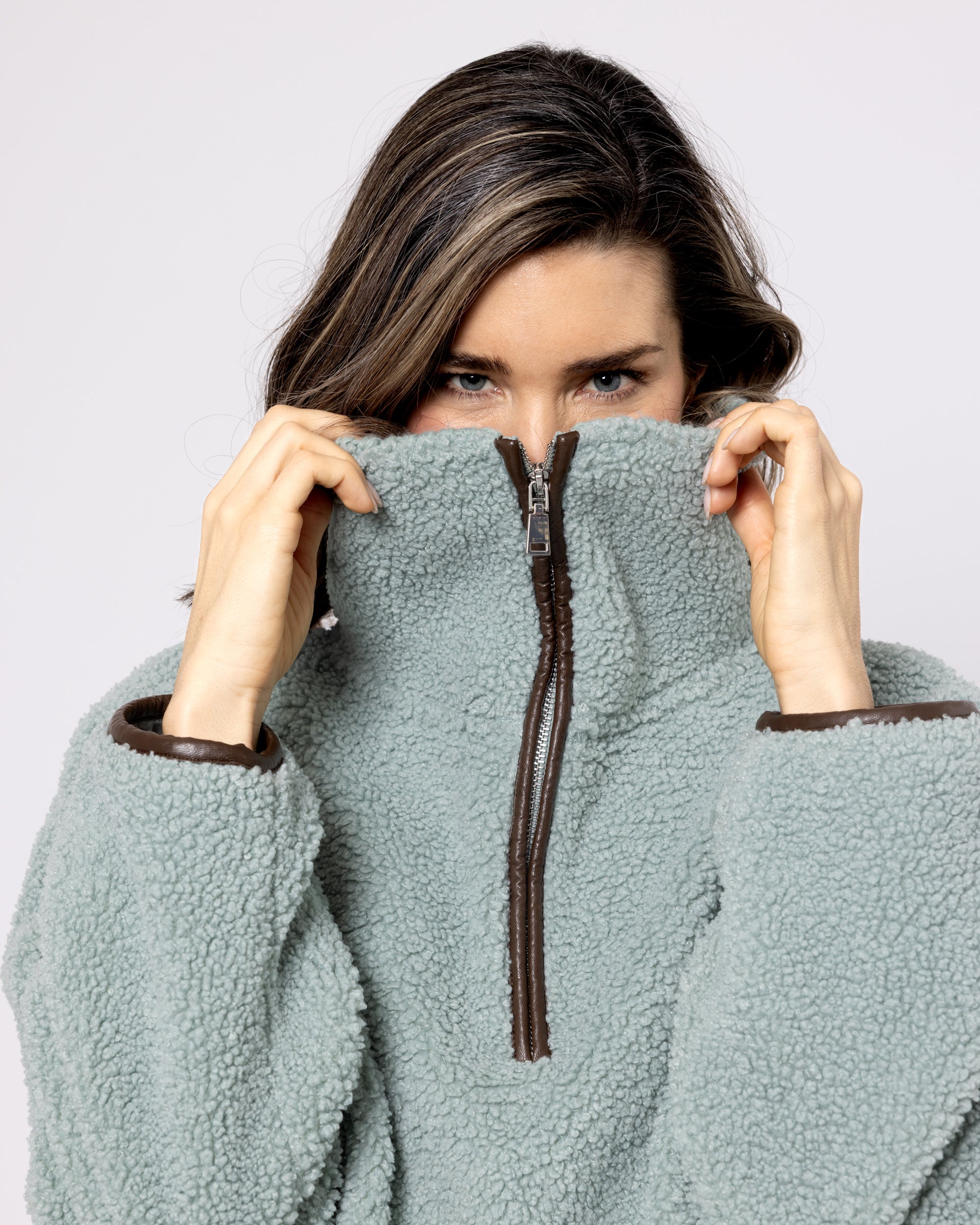 Snuggz Women Green Half Zip Borg Sweatshirt