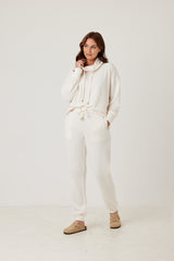 Snuggz Women Cream Ribbed Loungewear Set