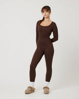 SnuggzFit Ribbed Long Sleeve Mocha Seamless Jumpsuit