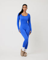 SnuggzFit Ribbed Long Sleeve Royal Blue Seamless Jumpsuit
