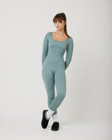 SnuggzFit Ribbed Long Sleeve Green Seamless Jumpsuit