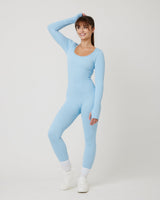 SnuggzFit Ribbed Long Sleeve Light Blue Seamless Jumpsuit