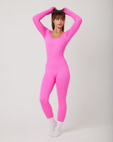 SnuggzFit Ribbed Long Sleeve Pink Seamless Jumpsuit