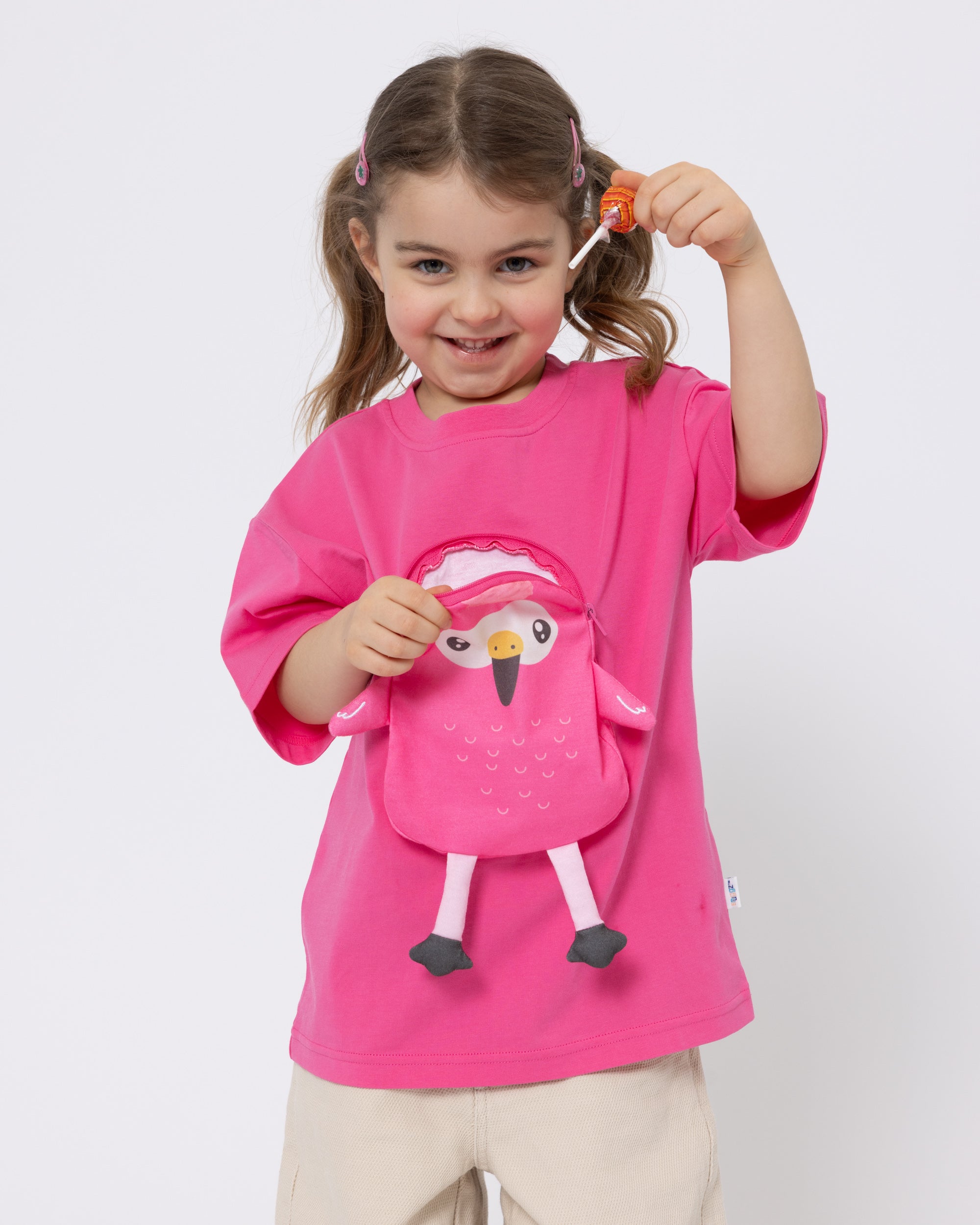Snuggz Girls Flamingo Zip Pocket Pal T-Shirt