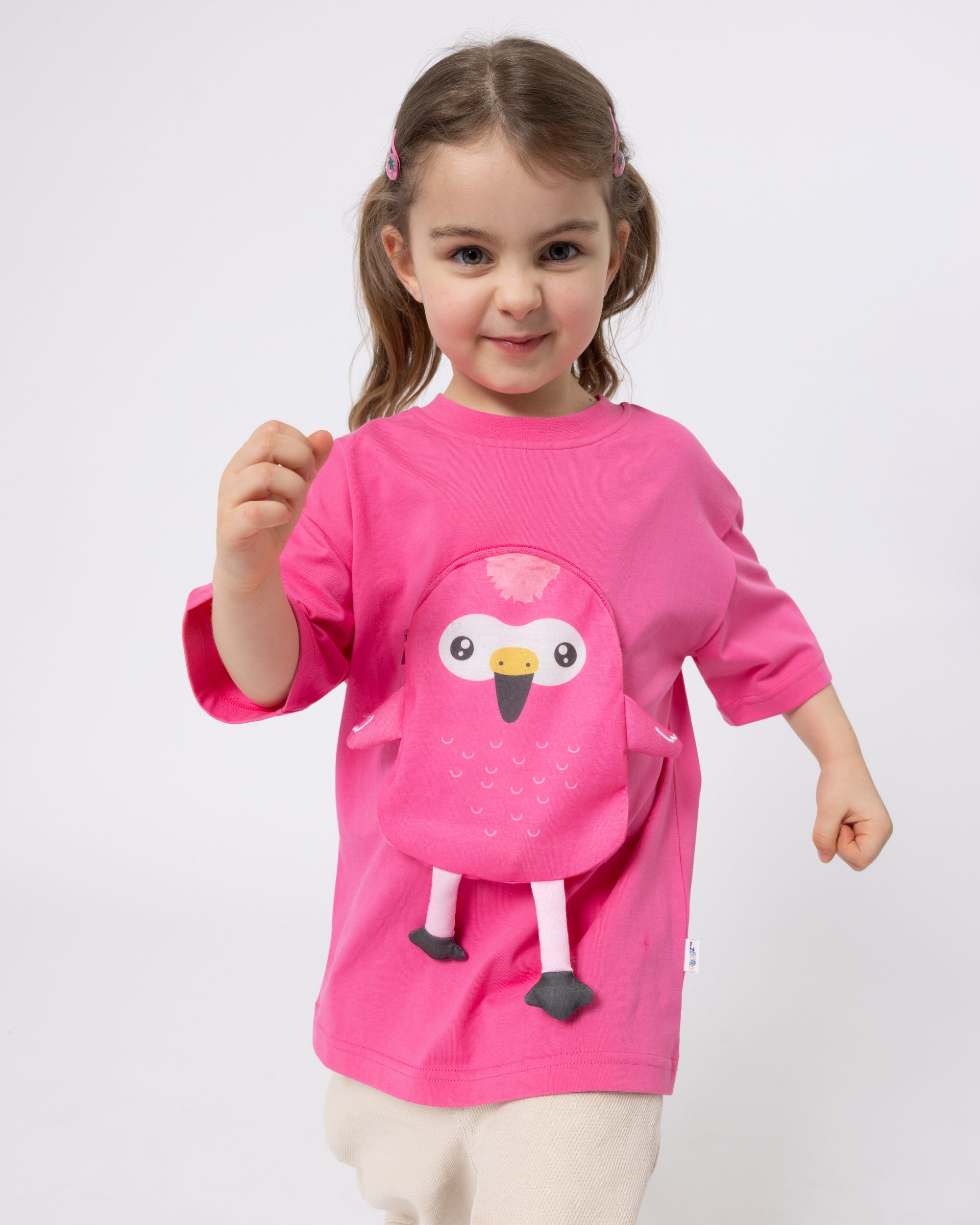 Snuggz Girls Flamingo Zip Pocket Pal T-Shirt