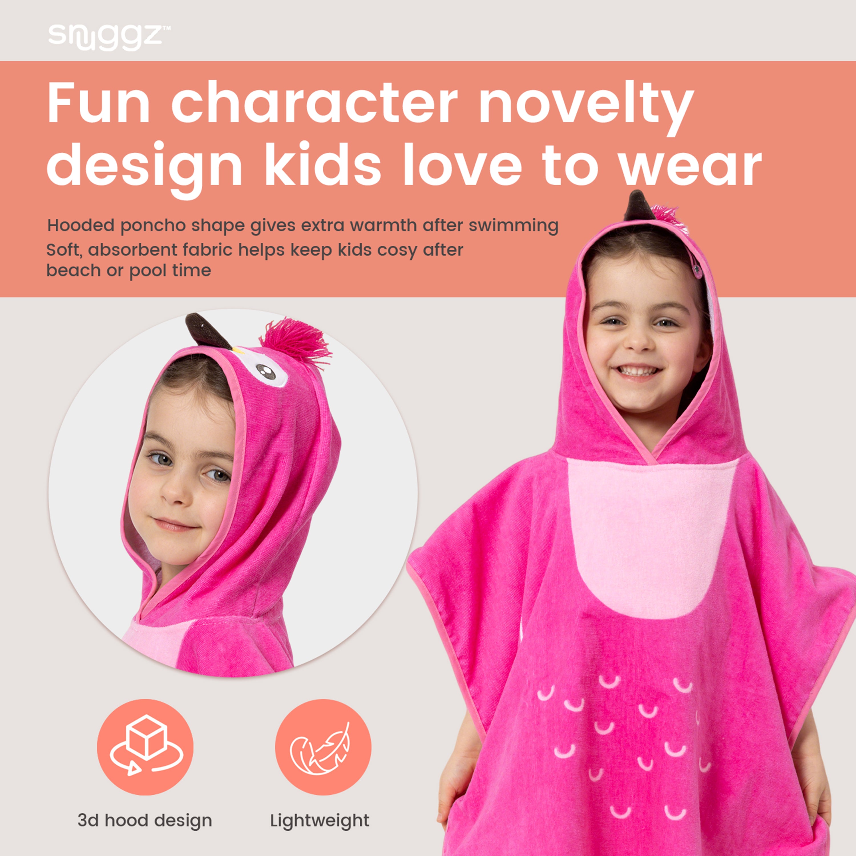 Snuggz Flamingo Towelling Beach Poncho With Swim Bag