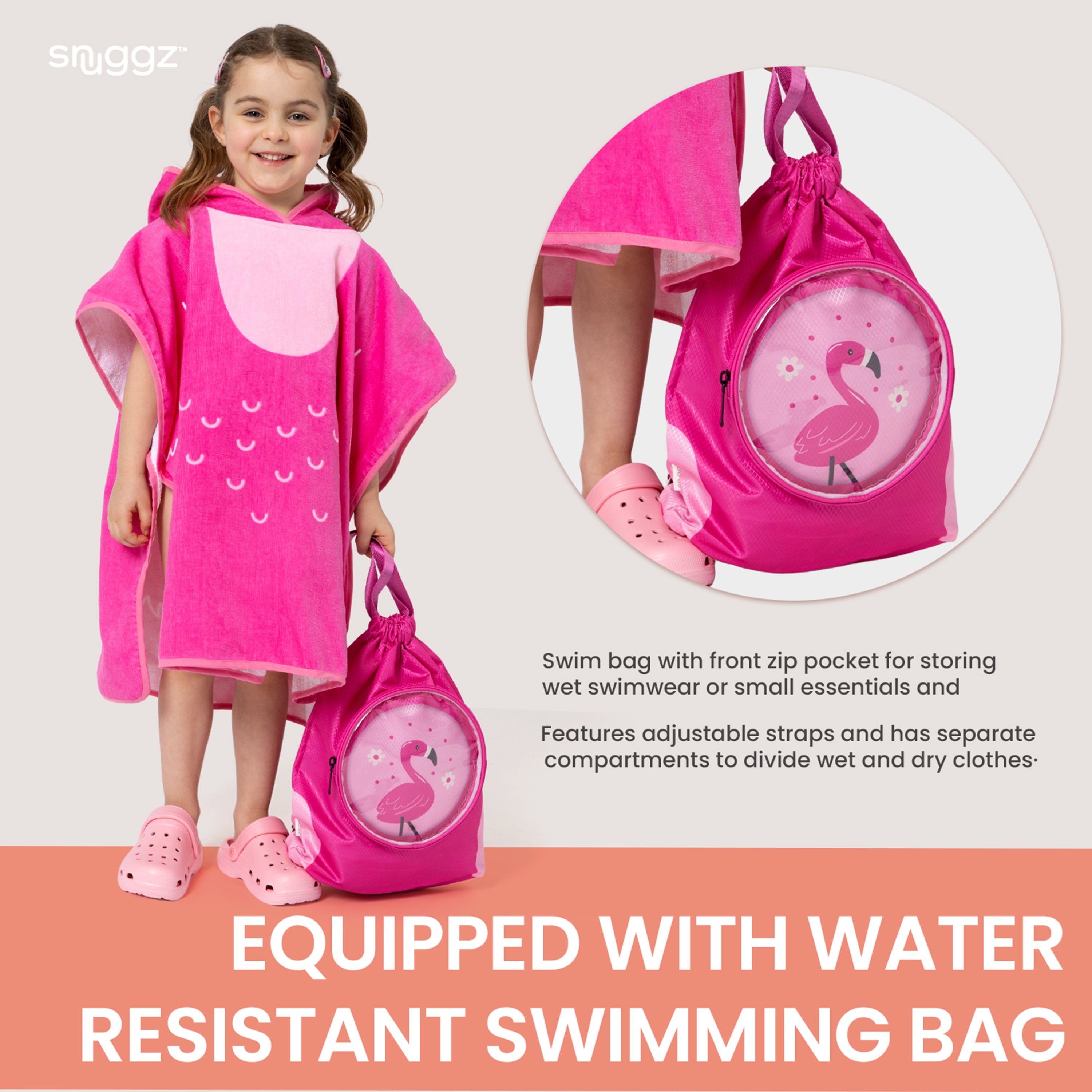 Snuggz Flamingo Towelling Beach Poncho With Swim Bag