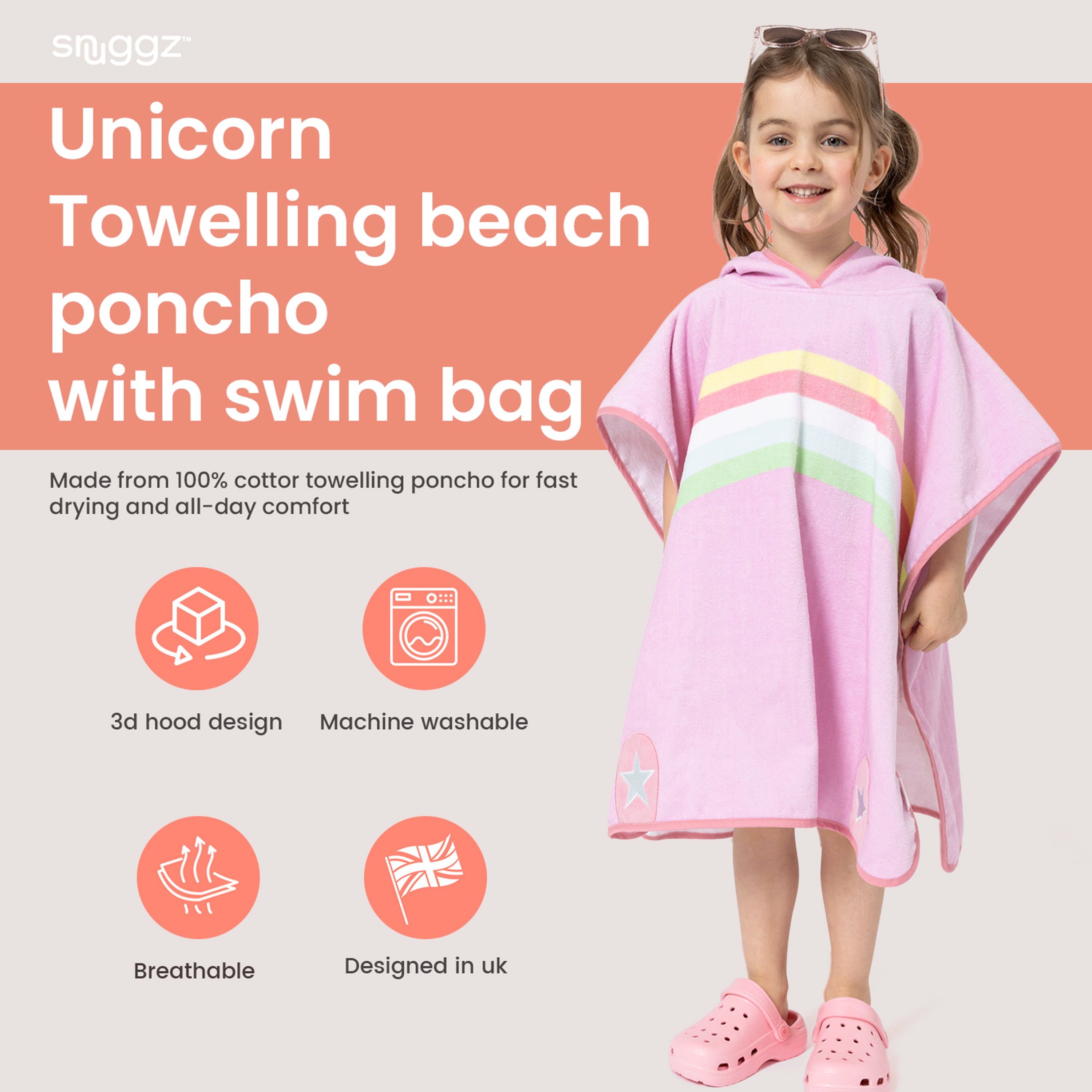 Snuggz Unicorn Towelling Beach Poncho With Swim Bag