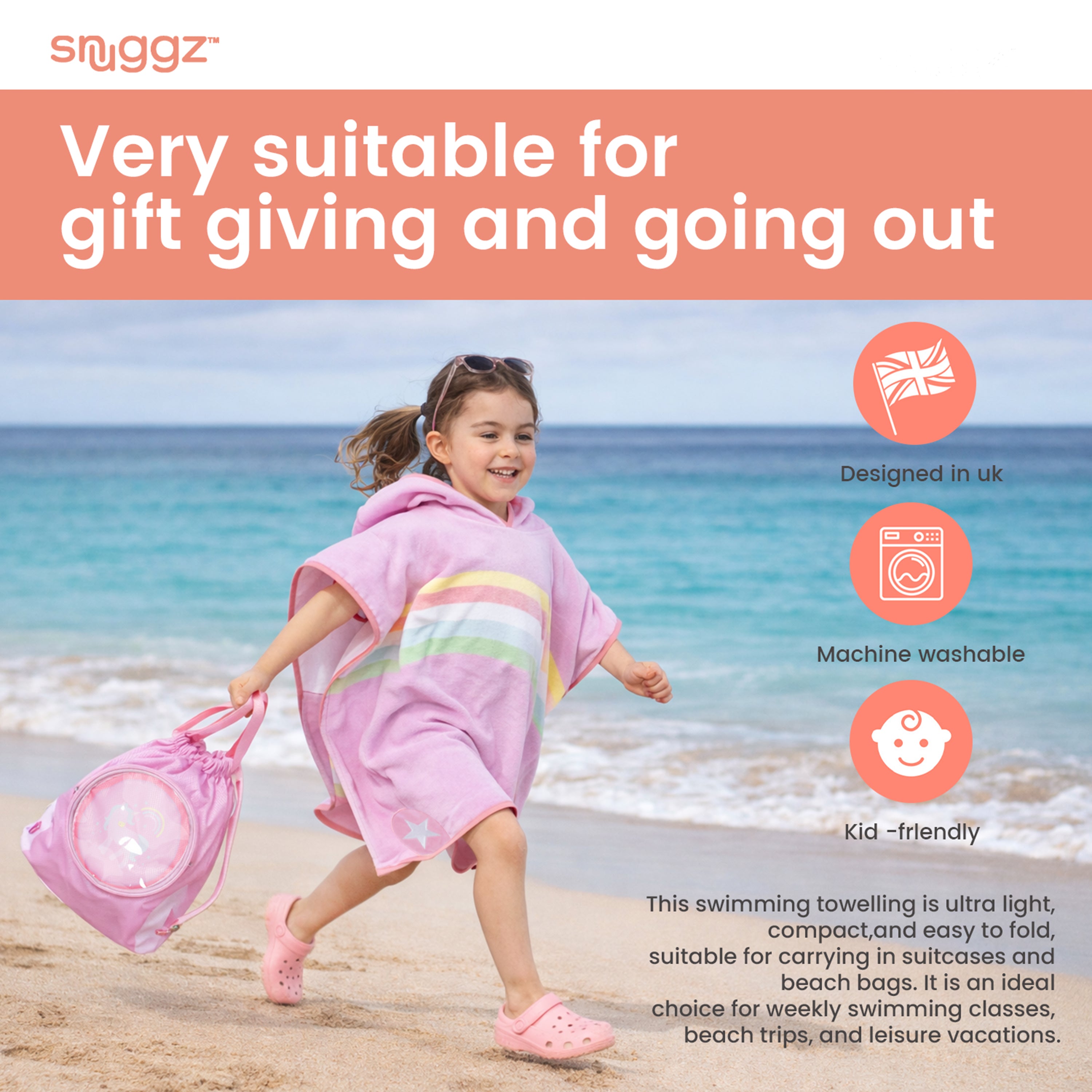Snuggz Unicorn Towelling Beach Poncho With Swim Bag