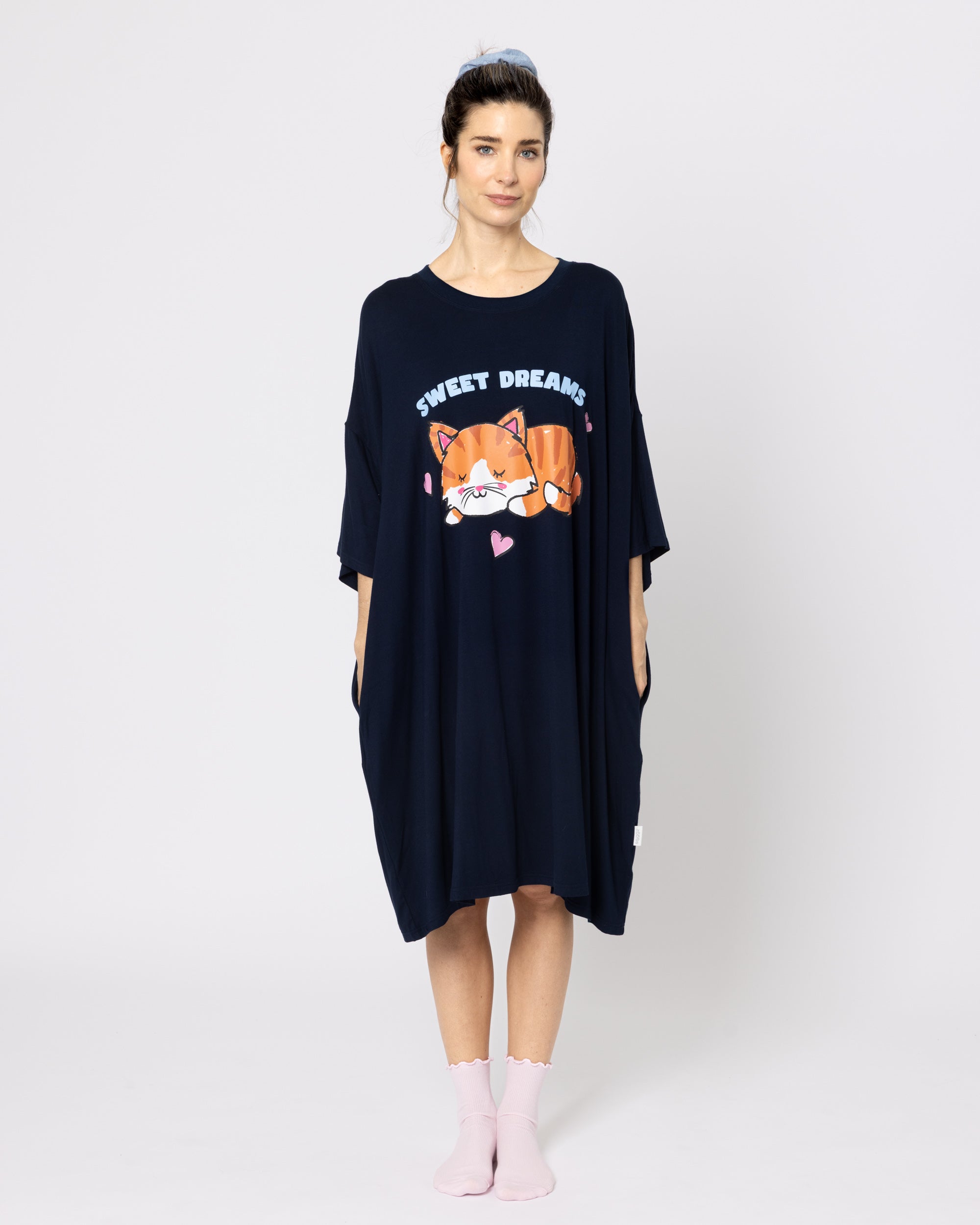 Snuggz Women Sweet Dreams Cat Oversized Bamboo Sleep Tee