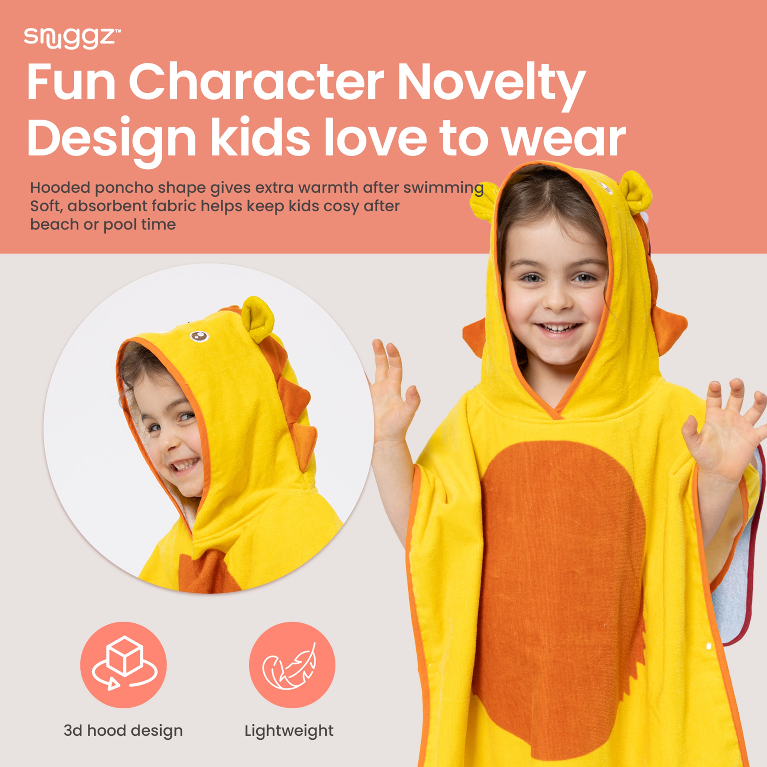 Snuggz Lion Towelling Beach Poncho With Swim Bag