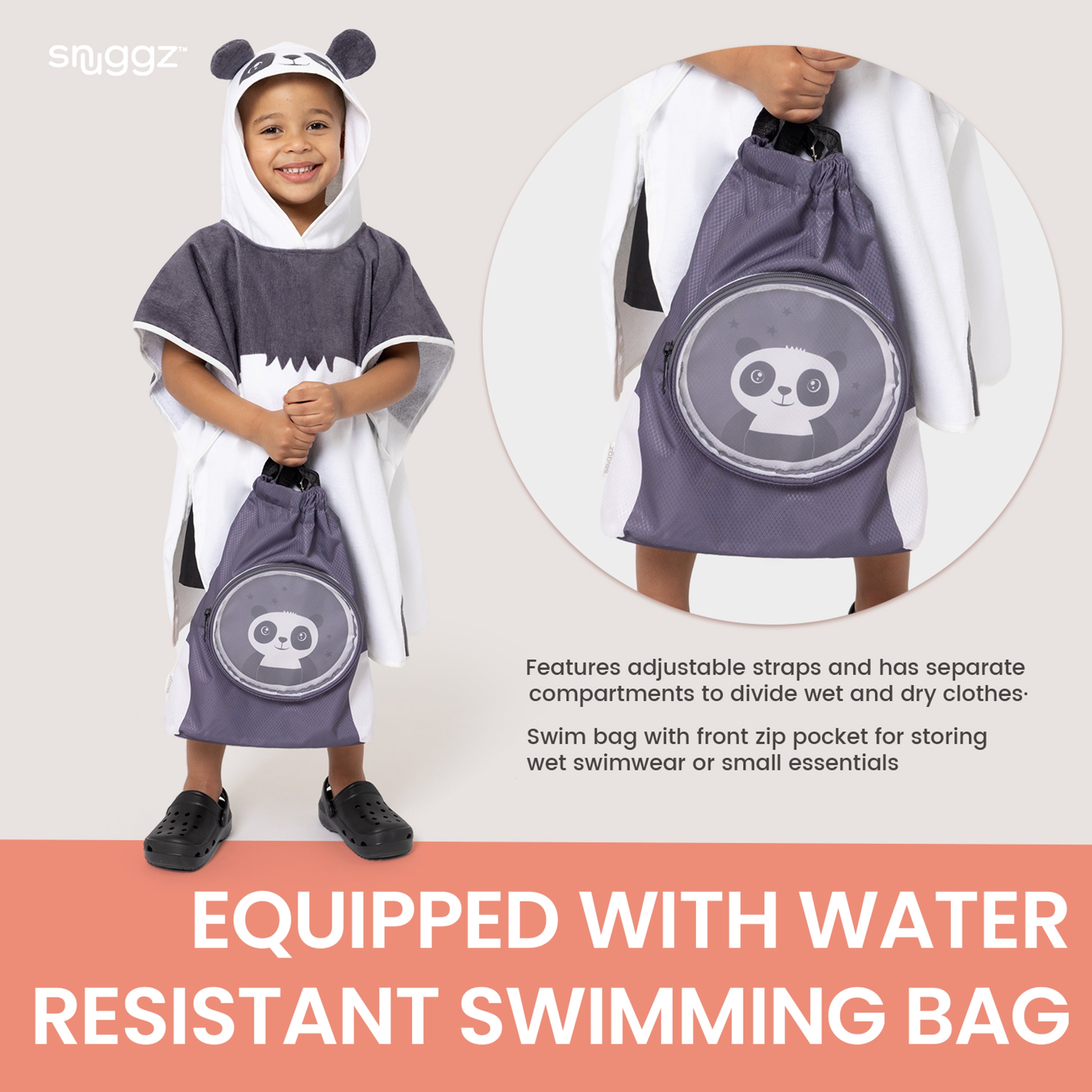 Snuggz Panda Towelling Beach Poncho With Swim Bag