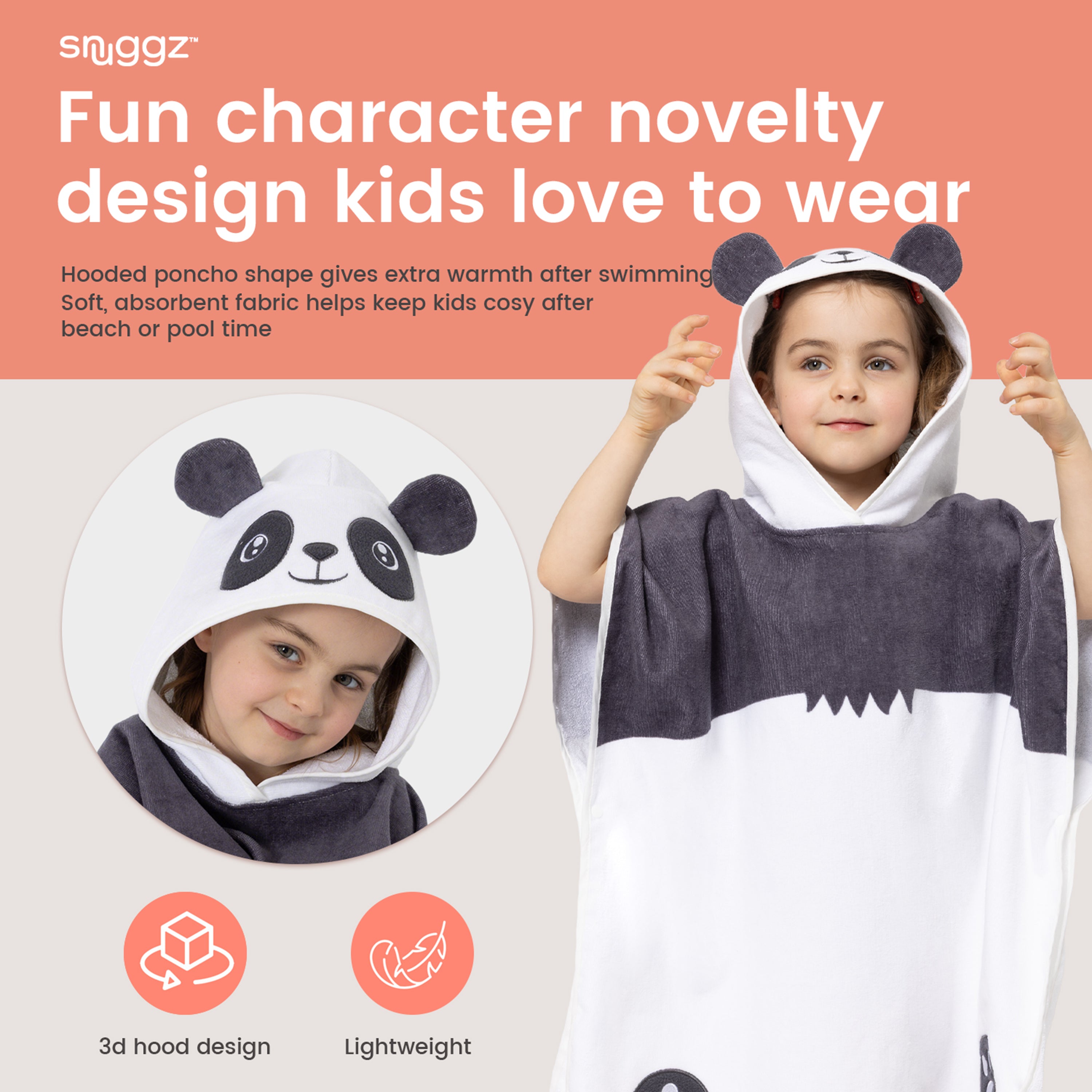 Snuggz Panda Towelling Beach Poncho With Swim Bag