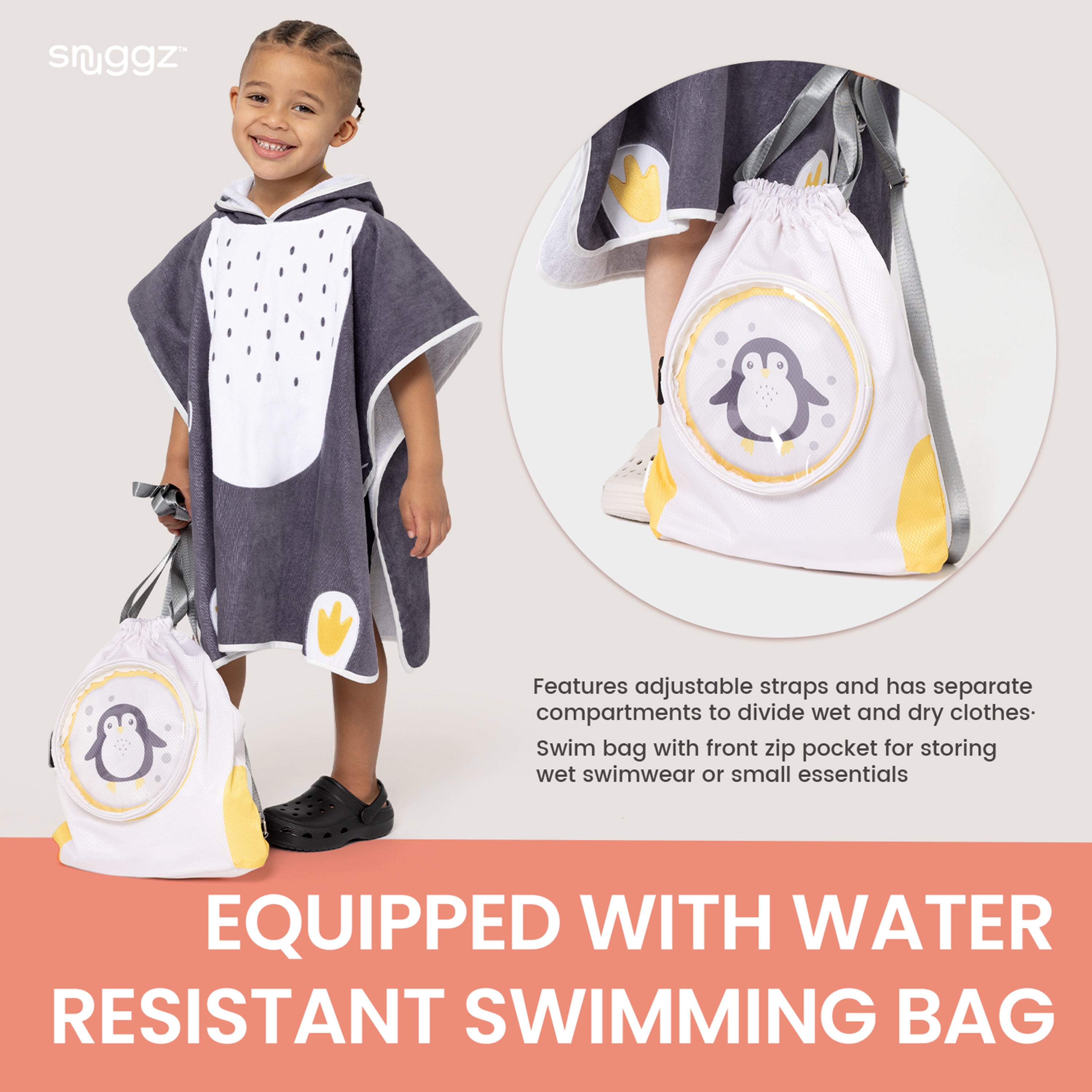 Snuggz Penguin Towelling Beach Poncho With Swim Bag