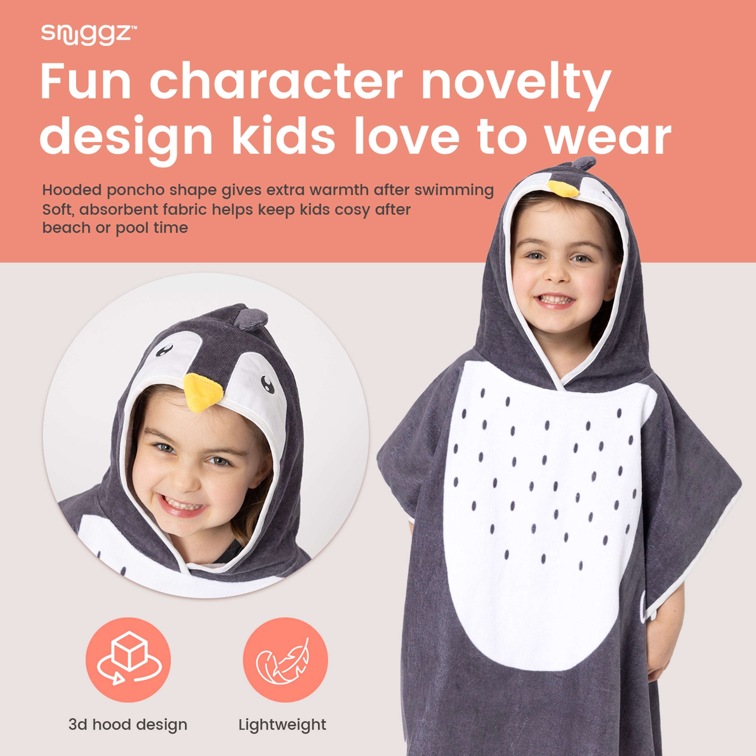 Snuggz Penguin Towelling Beach Poncho With Swim Bag