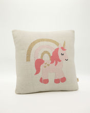 Snuggz Knitted Pink Unicorn & Rainbow Cushion With Filler