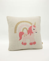 Snuggz Knitted Pink Unicorn & Rainbow Cushion With Filler